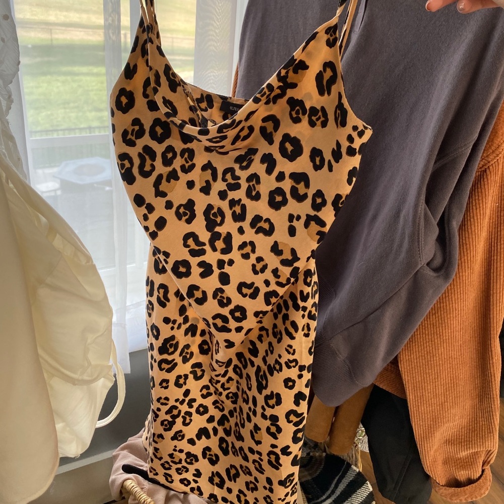 Cheetah print satin cowl neck dress